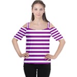 Horizontal Stripes - White and Purple Violet Women s Cutout Shoulder Tee