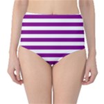 Horizontal Stripes - White and Purple Violet High-Waist Bikini Bottoms