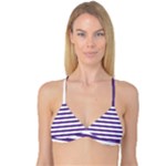 Horizontal Stripes - White and Dark Lavender Violet Reversible Tri Bikini Top