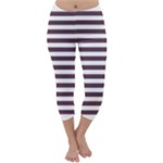 Horizontal Stripes - White and Eggplant Violet Capri Winter Leggings