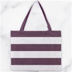 Horizontal Stripes - White and Eggplant Violet Mini Tote Bag