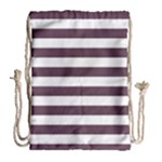 Horizontal Stripes - White and Eggplant Violet Drawstring Bag (Large)