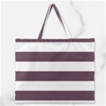 Horizontal Stripes - White and Eggplant Violet Zipper Large Tote Bag