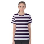 Horizontal Stripes - White and Dark Purple Women s Cotton Tee