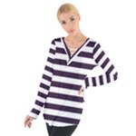 Horizontal Stripes - White and Dark Purple Women s Tie Up Tee