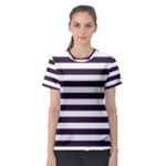 Horizontal Stripes - White and Dark Purple Women s Sport Mesh Tee