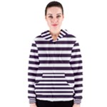 Horizontal Stripes - White and Dark Purple Women s Zipper Hoodie