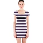 Horizontal Stripes - White and Dark Purple Short Sleeve Bodycon Dress