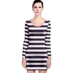 Horizontal Stripes - White and Dark Purple Long Sleeve Bodycon Dress