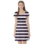 Horizontal Stripes - White and Dark Purple Short Sleeve Skater Dress