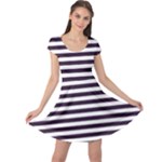 Horizontal Stripes - White and Dark Purple Cap Sleeve Dress