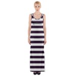 Horizontal Stripes - White and Dark Purple Maxi Thigh Split Dress