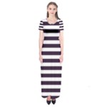 Horizontal Stripes - White and Dark Purple Short Sleeve Maxi Dress