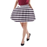 Horizontal Stripes - White and Dark Purple A-Line Pocket Skirt