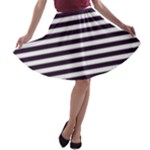 Horizontal Stripes - White and Dark Purple A-line Skater Skirt