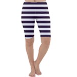 Horizontal Stripes - White and Dark Purple Cropped Leggings