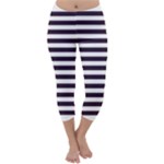 Horizontal Stripes - White and Dark Purple Capri Winter Leggings