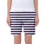 Horizontal Stripes - White and Dark Purple Women s Basketball Shorts