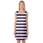 Horizontal Stripes - White and Dark Purple Sleeveless Satin Nightdress