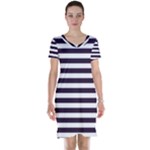 Horizontal Stripes - White and Dark Purple Short Sleeve Nightdress