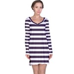 Horizontal Stripes - White and Dark Purple Long Sleeve Nightdress