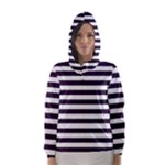 Horizontal Stripes - White and Dark Purple Hooded Wind Breaker (Women)