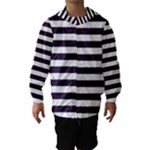 Horizontal Stripes - White and Dark Purple Hooded Wind Breaker (Kids)