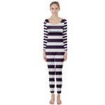 Horizontal Stripes - White and Dark Purple Long Sleeve Catsuit