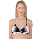 Horizontal Stripes - White and Dark Purple Reversible Tri Bikini Top