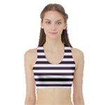 Horizontal Stripes - White and Dark Purple Women s Sports Bra with Border