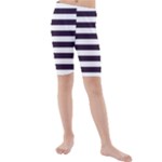 Horizontal Stripes - White and Dark Purple Kid s Mid Length Swim Shorts