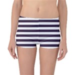 Horizontal Stripes - White and Dark Purple Reversible Boyleg Bikini Bottoms