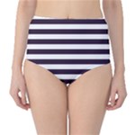 Horizontal Stripes - White and Dark Purple High-Waist Bikini Bottoms