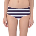 Horizontal Stripes - White and Dark Purple Mid-Waist Bikini Bottoms