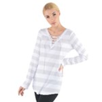 Horizontal Stripes - White and Pale Gray Women s Tie Up Tee