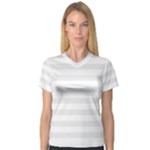 Horizontal Stripes - White and Pale Gray Women s V-Neck Sport Mesh Tee