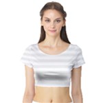 Horizontal Stripes - White and Pale Gray Short Sleeve Crop Top (Tight Fit)