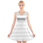 Horizontal Stripes - White and Pale Gray V-Neck Sleeveless Dress