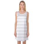 Horizontal Stripes - White and Pale Gray Sleeveless Satin Nightdress