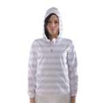 Horizontal Stripes - White and Pale Gray Hooded Wind Breaker (Women)