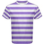 Horizontal Stripes - White and Dark Pastel Purple Men s Cotton Tee