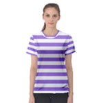 Horizontal Stripes - White and Dark Pastel Purple Women s Sport Mesh Tee