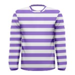 Horizontal Stripes - White and Dark Pastel Purple Men s Long Sleeve T-shirt