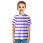 Horizontal Stripes - White and Dark Pastel Purple Kid s Sport Mesh Tee