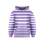 Horizontal Stripes - White and Dark Pastel Purple Kid s Pullover Hoodie