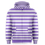 Horizontal Stripes - White and Dark Pastel Purple Men s Zipper Hoodie