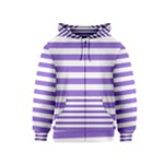 Horizontal Stripes - White and Dark Pastel Purple Kid s Zipper Hoodie