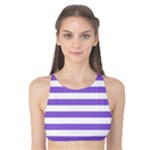 Horizontal Stripes - White and Dark Pastel Purple Tank Bikini Top