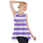 Horizontal Stripes - White and Dark Pastel Purple Side Drop Tank Tunic