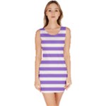 Horizontal Stripes - White and Dark Pastel Purple Bodycon Dress